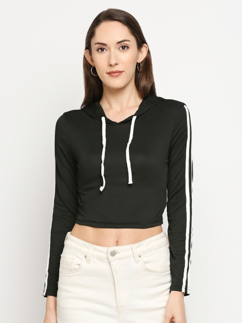

LYKKEIN Women Black Hooded T-shirt