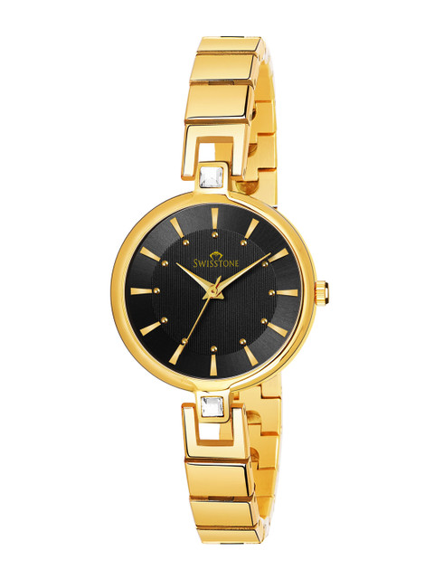 

SWISSTONE Women Black Brass Dial & Gold Toned Straps Analogue Watch JEWELS149-BLKGLD