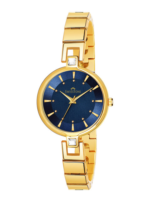 

SWISSTONE Women Blue Brass Dial & Gold Toned Bracelet Style Straps Analogue Watch