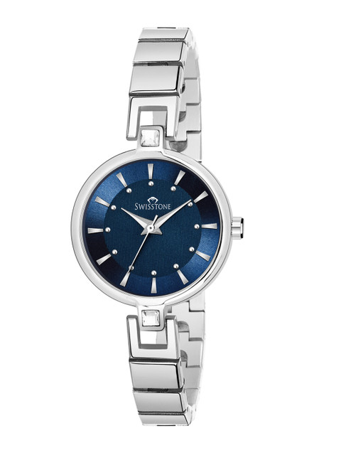 

SWISSTONE Women Blue Brass Dial & Silver Toned Bracelet Style Straps Analogue Watch