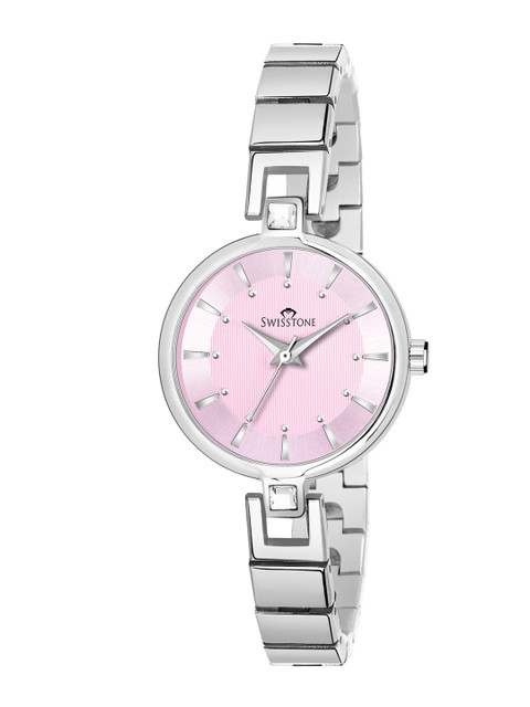 

SWISSTONE Women Pink Brass Dial & Silver Toned Bracelet Style Straps Analogue Watch