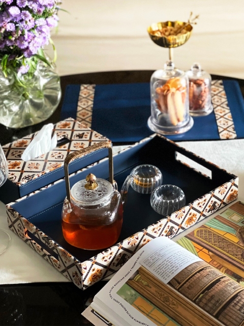 

IMARS Blue & Cream Printed Leather Tray