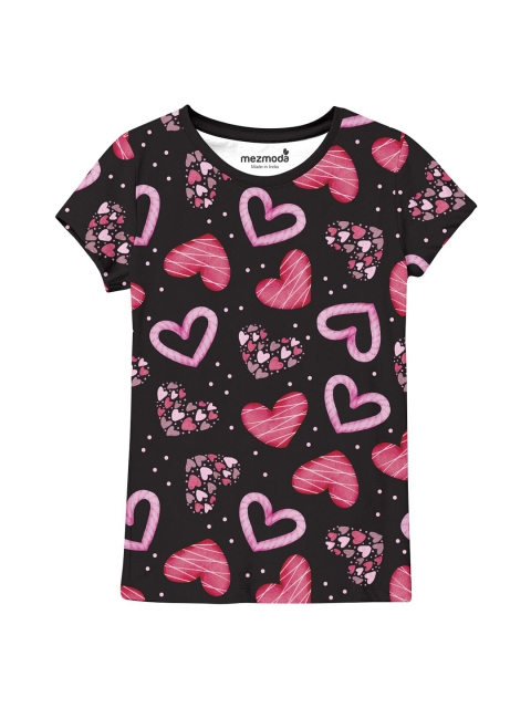 

mezmoda Girls Black Floral Printed T-shirt