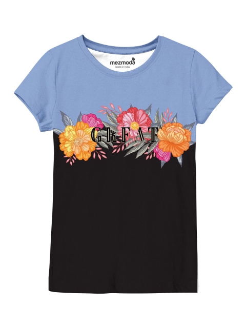 

mezmoda Girls Black & Coral Floral Printed V-Neck T-shirt