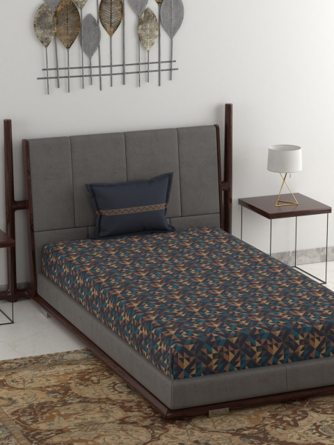 

Trident Blue Geometric 120 TC 1 Single Bedsheet with 1 Pillow Covers