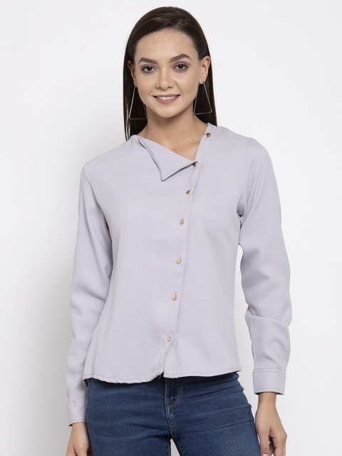 

armure Lavender Crepe Assymetrical Neck Shirt Style Top