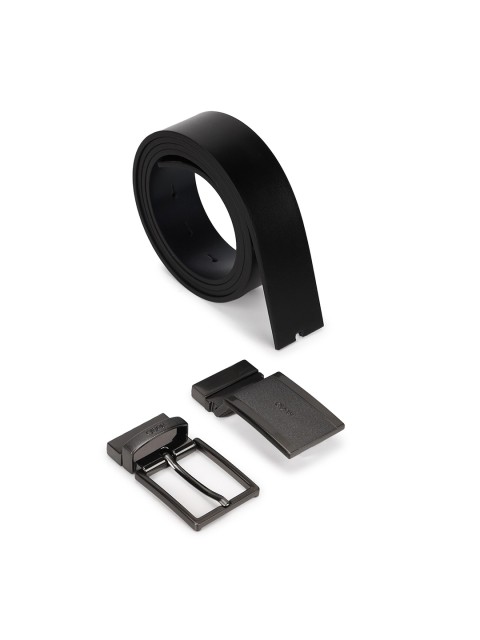 

HUGO Men Black Leather Belt With Interchangable Buckles