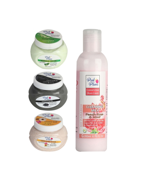 

Pink Plums Set of 4 Facial Kit, Multi