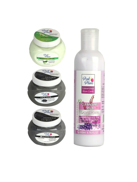 

Pink Plums Pack of 4 Cucumber Charcoal & Lavender Facial Kit-250-200ml, Multi