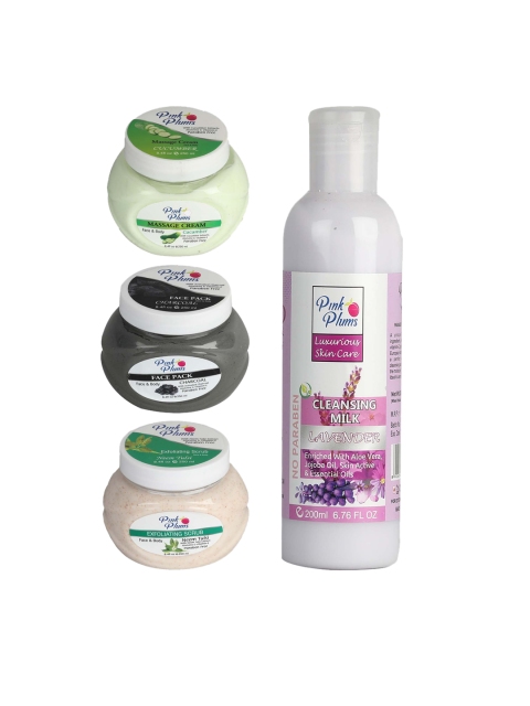 

Pink Plums Pack of 4 Cucumber Charcoal Neem Tulsi & Lavender Facial Kit-250-200ml, Multi