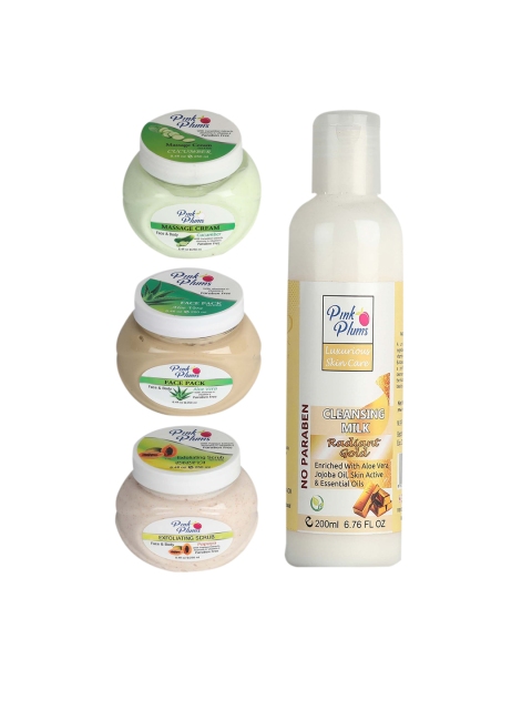 

Pink Plums Pack of 4 Cucumber Aloe Vera Papaya & Gold Facial Kit-250-200ml, Multi