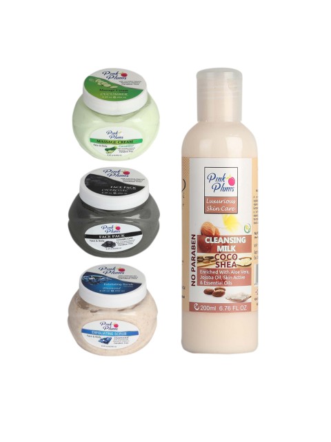 

Pink Plums Set of 4 Facial Kit, Multi