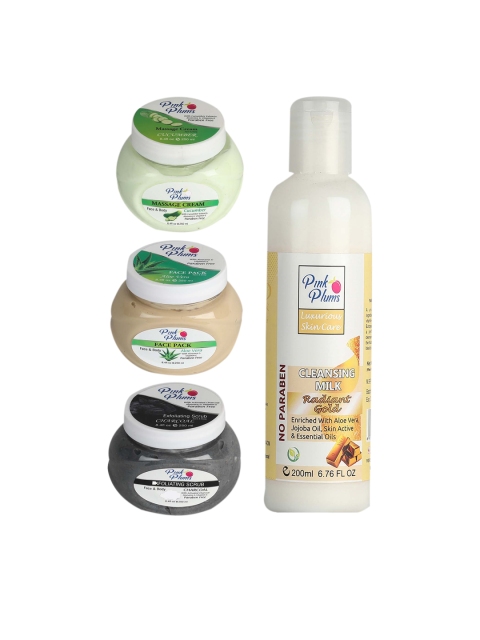 

Pink Plums Pack of 4 Cucumber Aloe vera Charcoal Facial Kit-250-200ml, Multi