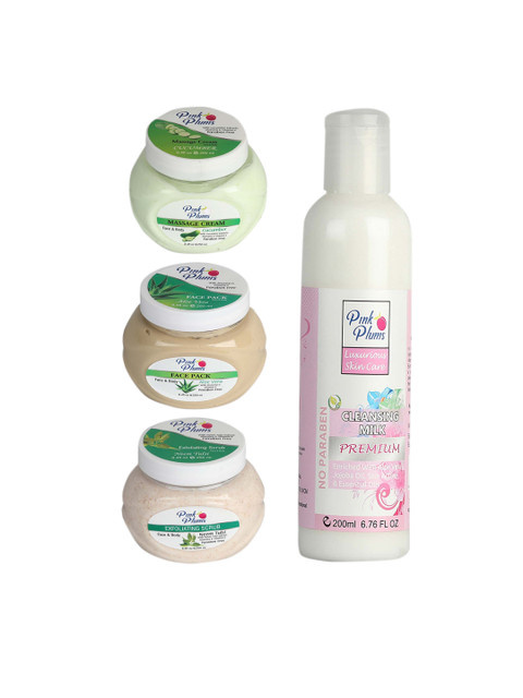 

Pink Plums Pack of 4 Cucumber Aloe vera Neem Tulsi Facial Kit-250-200ml, Multi