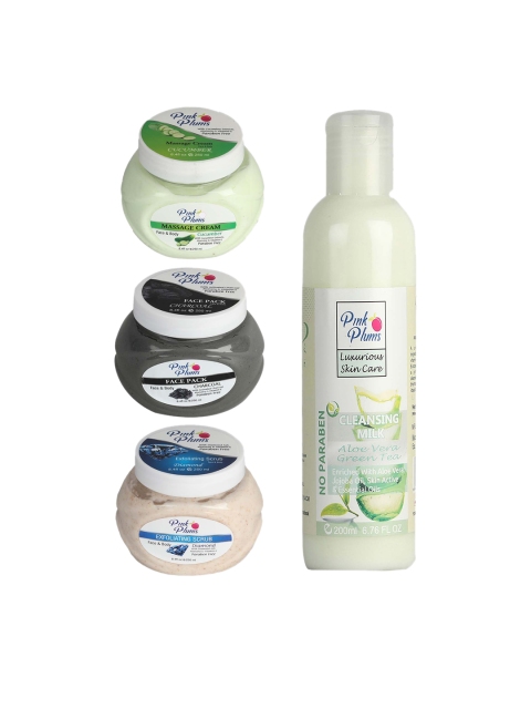 

Pink Plums Pack of 4 Cucumber Charcoal Gold Facial Kit-250-200ml, Multi
