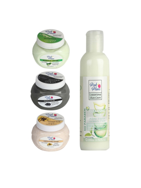 

Pink Plums Pack of 4 Cucumber Charcoal Gold Facial Kit-250-200ml, Multi
