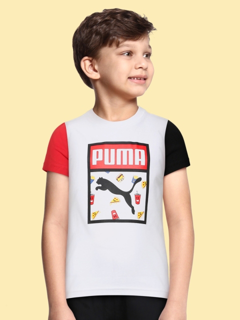 

Puma Boys White Printed Classics Story Youth Pure Cotton T-shirt