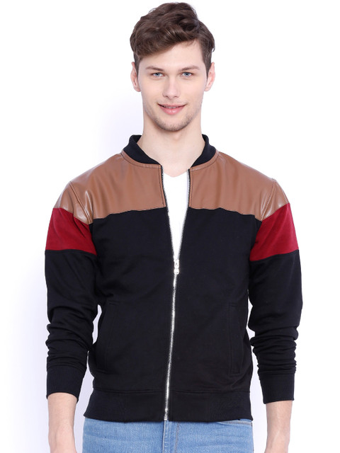

Campus Sutra Black & Brown Colourblocked Bomber Jacket