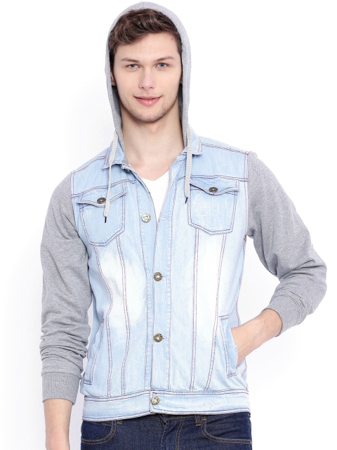 

Campus Sutra Blue & Grey Hooded Denim Jacket