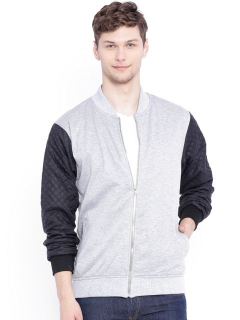

Campus Sutra Grey & Black Colourblocked Bomber Jacket