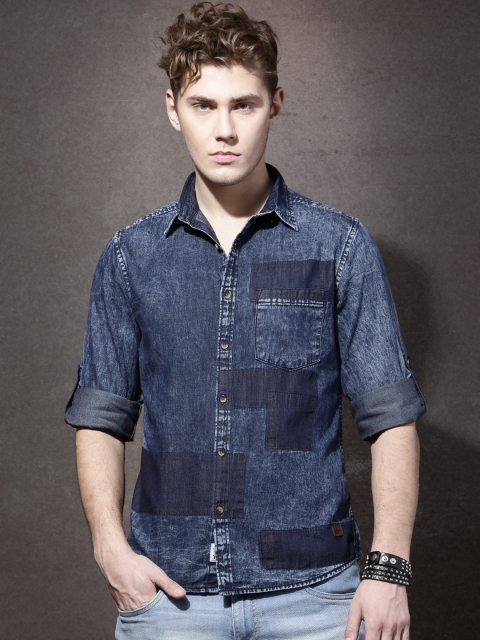 

Roadster Men Blue Denim Faded Casual Shirt