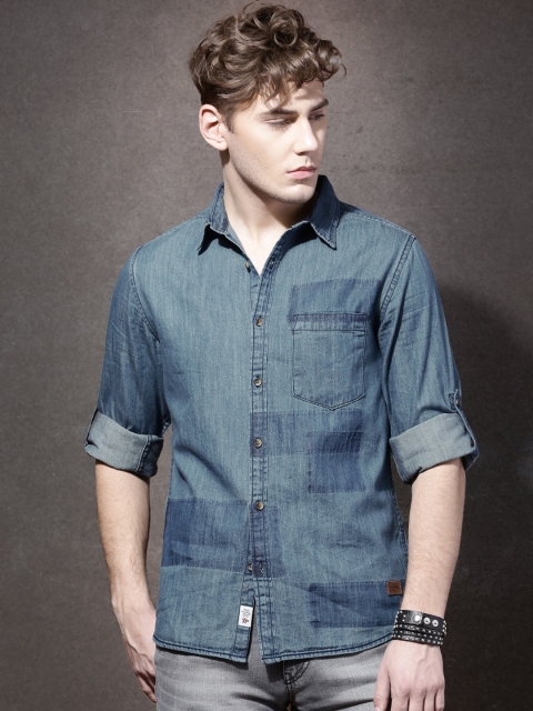 

Roadster Men Blue Denim Faded Casual Shirt