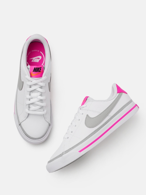 

Nike Boys White & Magenta COURT LEGACY (GS) Leather Sneakers