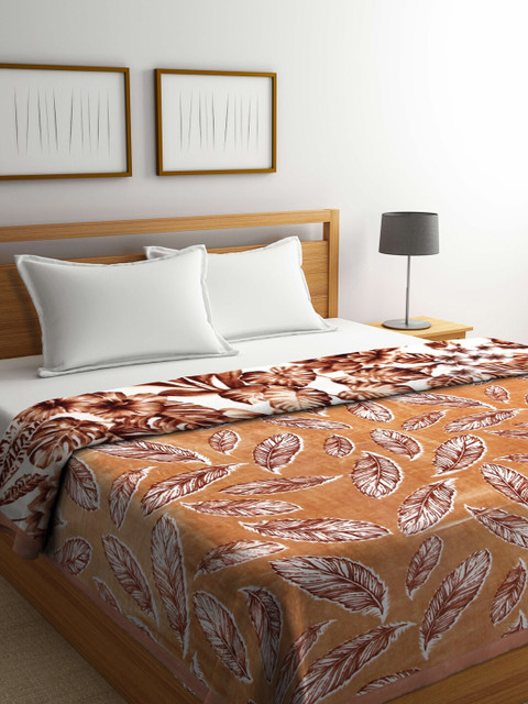 

KLOTTHE Brown & White Floral Wool Heavy Winter Double Bed Blanket