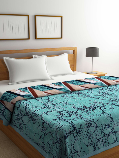 

KLOTTHE Green & Navy Blue Heavy Winter Double Bed Blanket