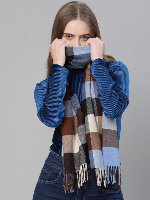 

GANT Women Blue & Brown Checked Wool Scarf