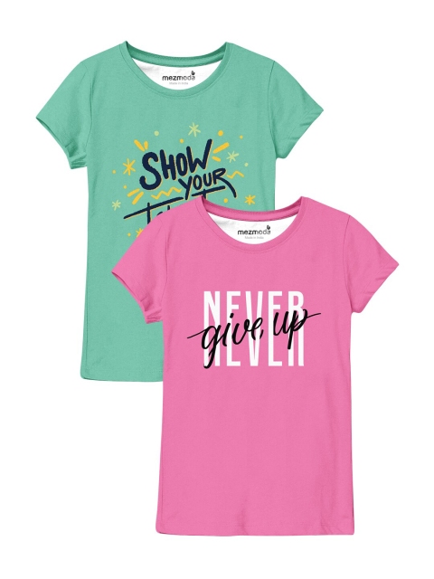 

mezmoda Girls Multicoloured Typography 2 Printed Applique T-shirt, Multi