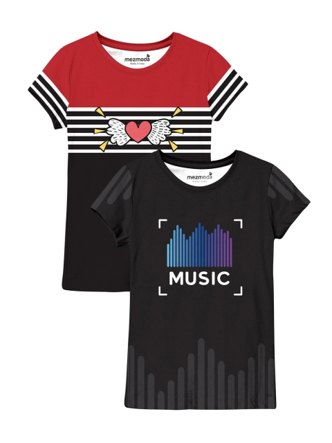 

mezmoda Girls Set Of 2 Printed Tshirts, Multi