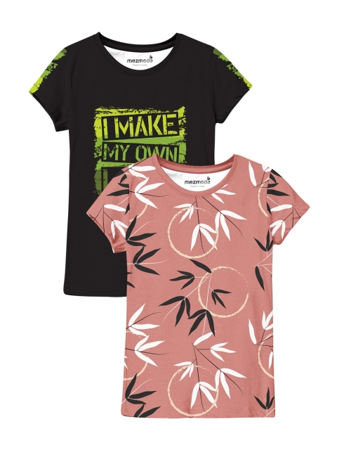 

mezmoda Girls Pack Of 2 Black & White Typography Printed Tropical T-shirt