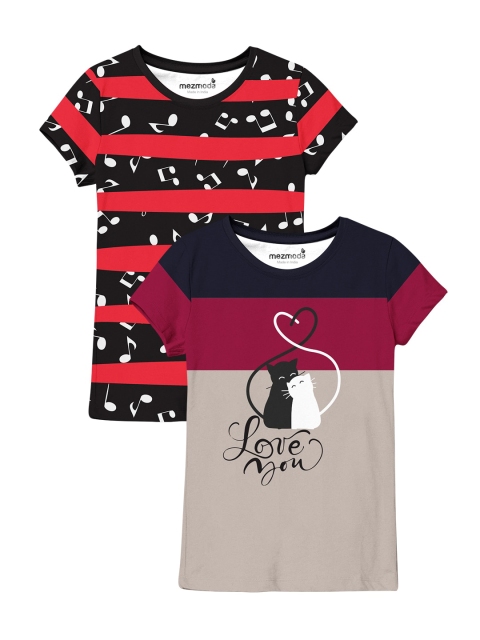 

mezmoda Girls Multicoloured Set Of 2 Printed T-shirt, Multi