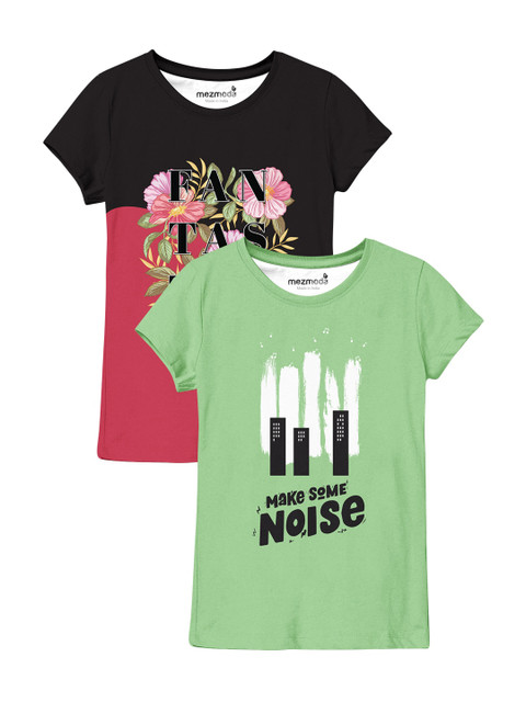 

mezmoda Girls Set Of 2 Printed Tshirts, Multi
