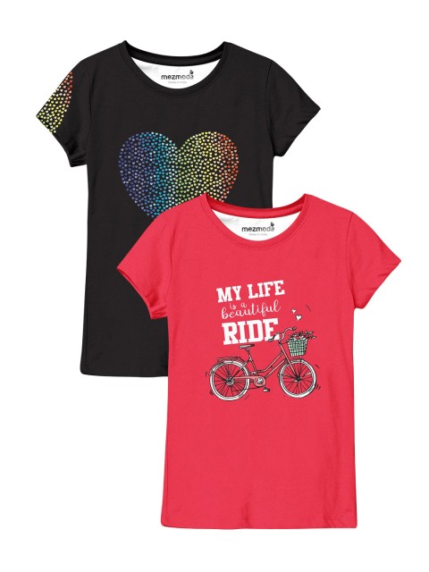 

mezmoda Set Of 2 Girls Multicoloured Printed T-shirt, Multi