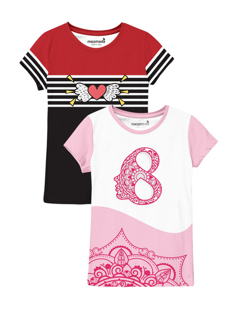 

mezmoda Girls Pack Of 2 Printed T-shirts, Red