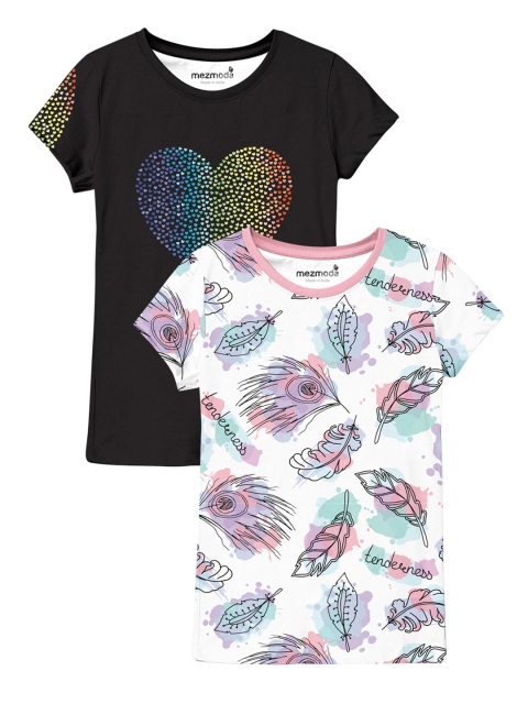 

mezmoda Set Of 2 Girls Black & White Printed T-shirt, Multi