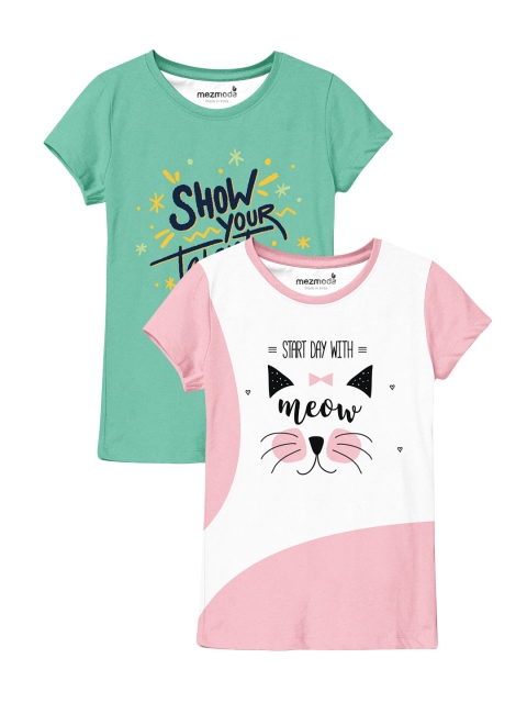 

mezmoda Girls Set Of 2 Printed Tshirts, Multi