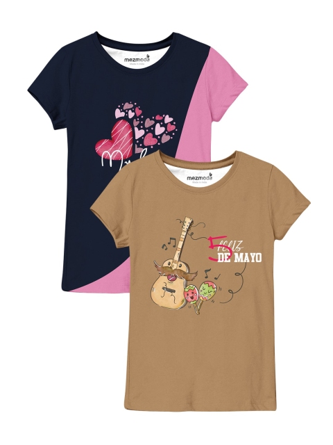 

mezmoda Girls Pack-2 Typography Printed Extended Sleeves T-shirt, Brown
