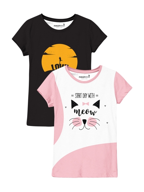 

mezmoda Girls Pack of 2 Printed T-shirt, Multi