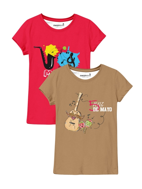 

mezmoda Set Of 2 Girls Multicoloured Printed T-shirt, Multi