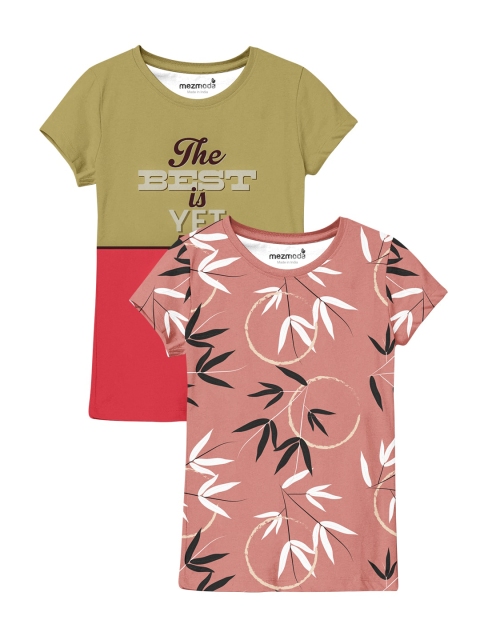 

mezmoda Girls Multicoloured Typography 2 Printed Tropical Pockets T-shirt, Multi