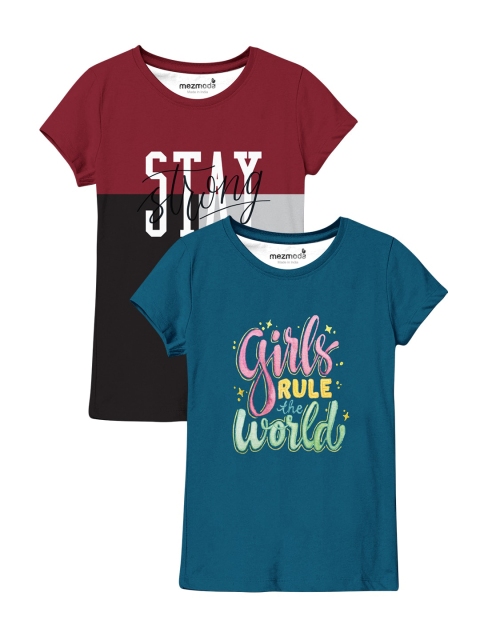 

mezmoda Girls Pack-2 Typography Printed T-shirt, Blue