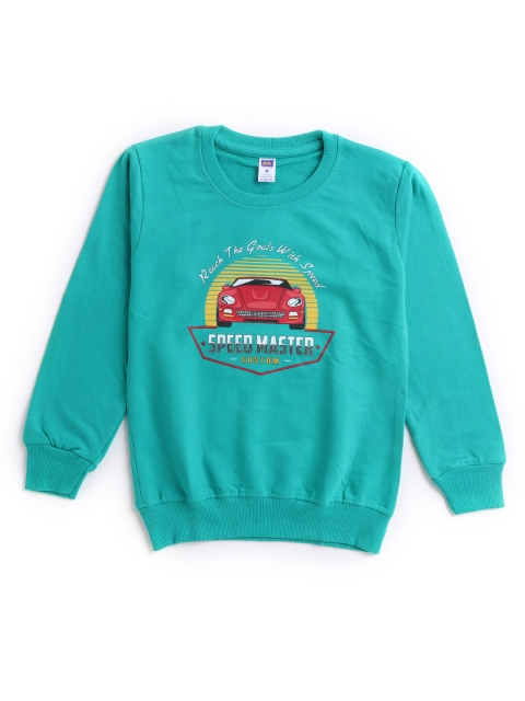 

Hopscotch Boys Green Printed Pure Cotton Pullover