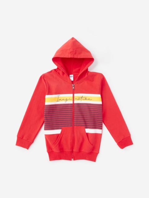 

Hopscotch Boys Red Striped Longline Varsity Jacket
