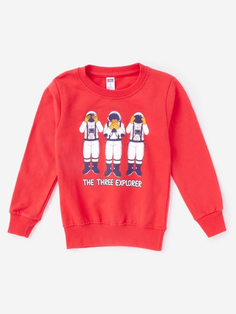 

Hopscotch Boys Red & White Printed Pure Cotton Pullover