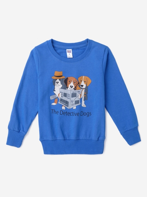 

Hopscotch Boys Blue & Brown Printed Pure Cotton Pullover