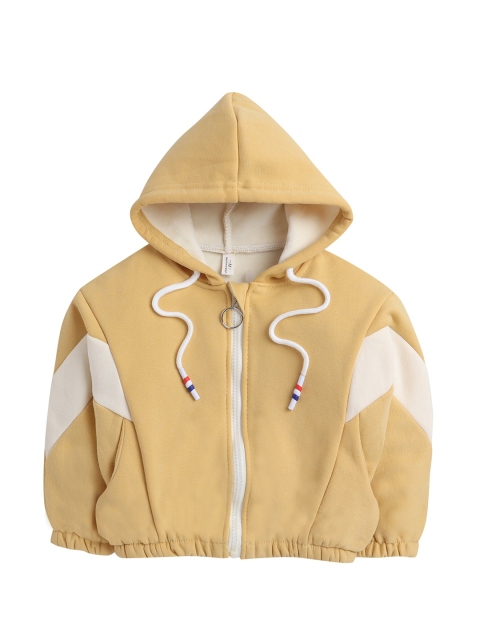 

Hopscotch Girls Yellow Colourblocked Hooded Sweatshirt