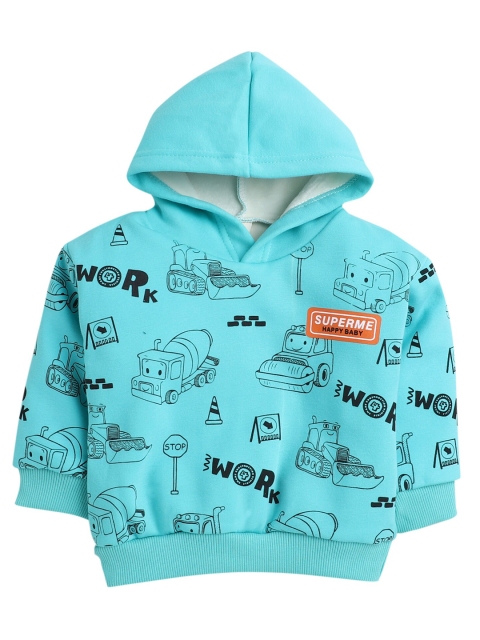 

Hopscotch Boys Green Printed Hooded Sweatshirt